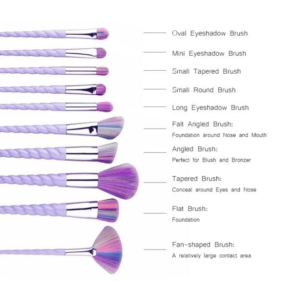 KySienn 10PCS Purple Unicorn & Rainbow Tips Makeup Brush Set